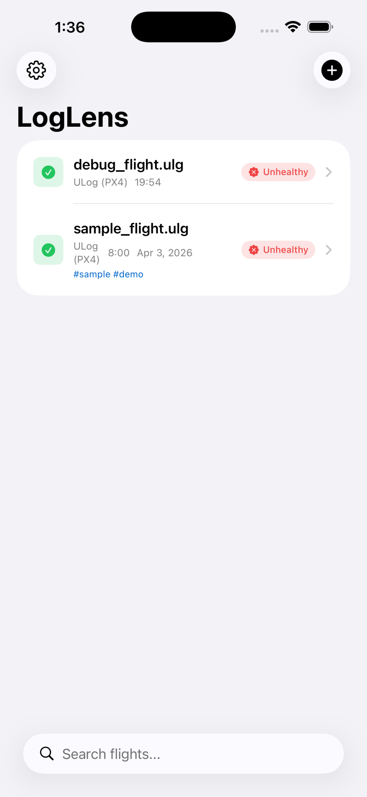 LogLens flight library on iPhone