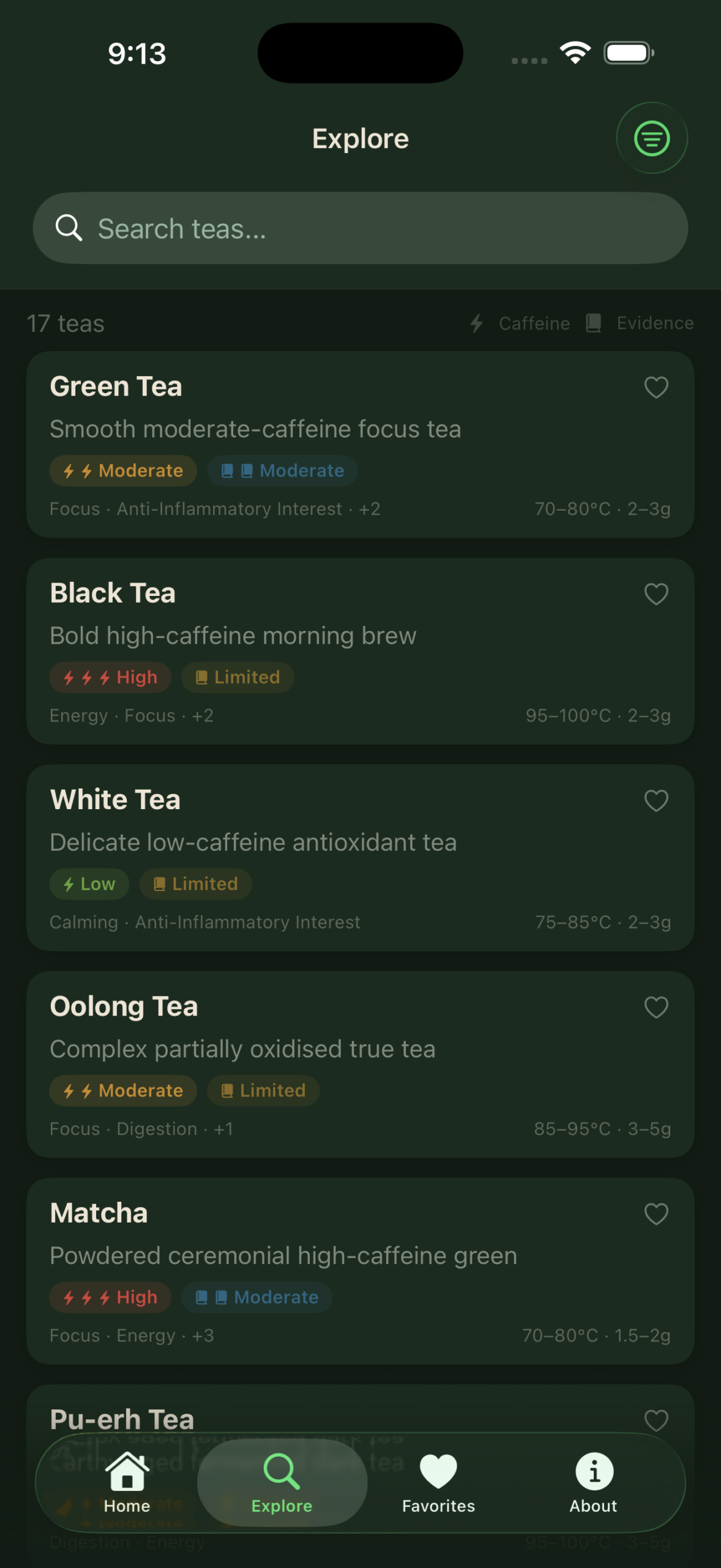 Tea Atlas explore catalogue screen.